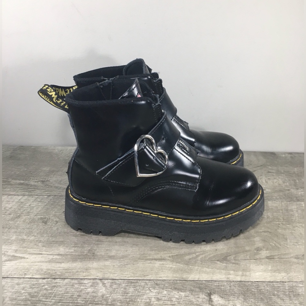 Dr. Martens Lazy Oaf Black Ankle Boots with Silver Heart Accents